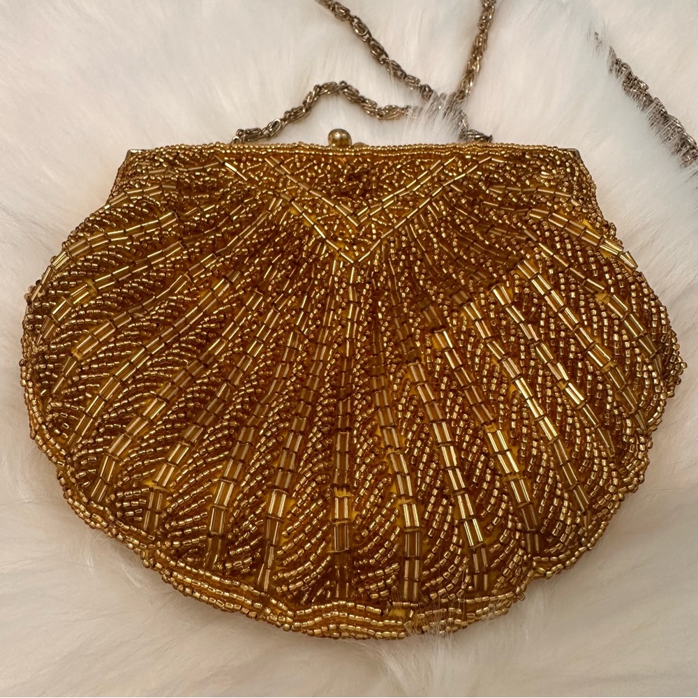 Gold Beaded Shell Clutch - Picture 4 of 7